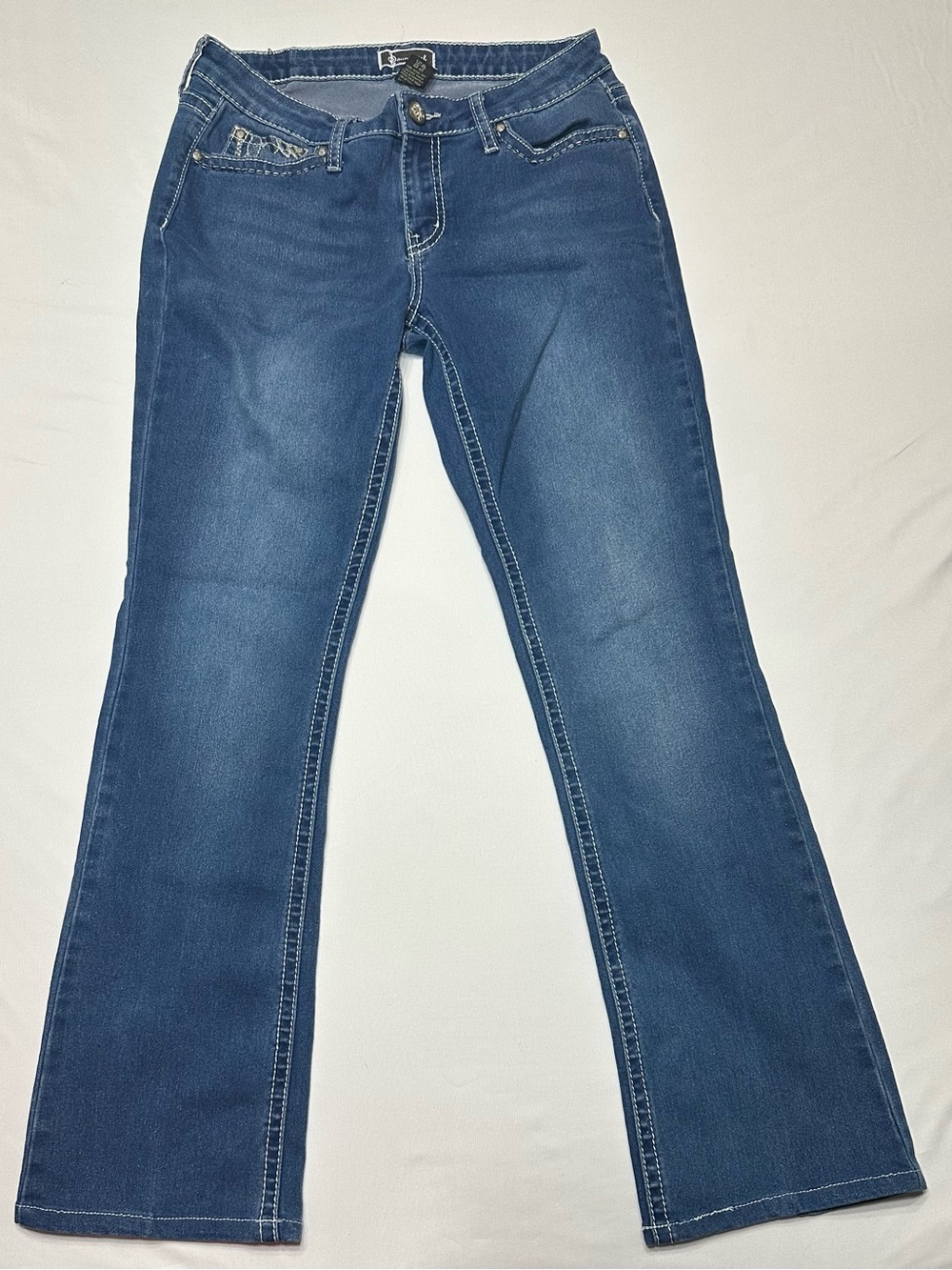Vtg Y2K Soundgirl Rhinestone Bootcut Jeans 9 Low Rise Contrast Stitch Bling